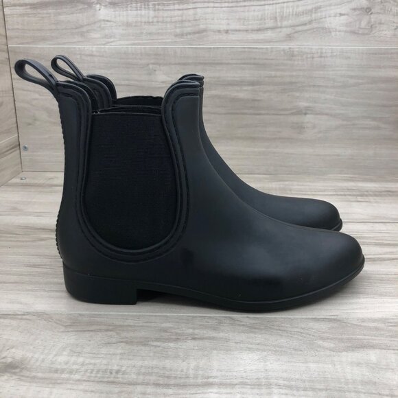 Jeffrey Campbell Rain Boots Womens 8 Black Rubber Chealsea Slip On Shoes - Picture 1 of 12